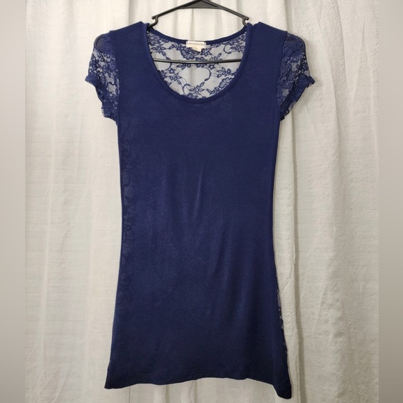 Navy Blue Lace Top, Women's Small - Picture 3 of 8